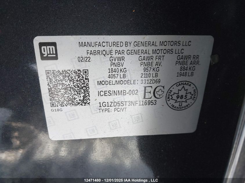 2022 Chevrolet Malibu VIN: 1G1ZD5ST3NF116953 Lot: 12471480