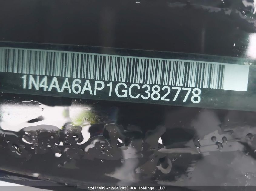 2016 Nissan Maxima 3.5S/Sv/Sl/Sr/Plat VIN: 1N4AA6AP1GC382778 Lot: 12471489