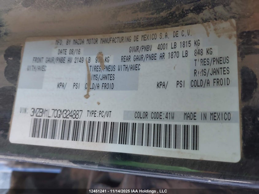2016 Mazda Mazda3 Gs VIN: 3MZBM1L70GM324887 Lot: 12451241X
