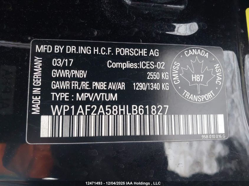2017 Porsche Macan Turbo/Turbo W/Performance Package VIN: WP1AF2A58HLB61827 Lot: 12471493