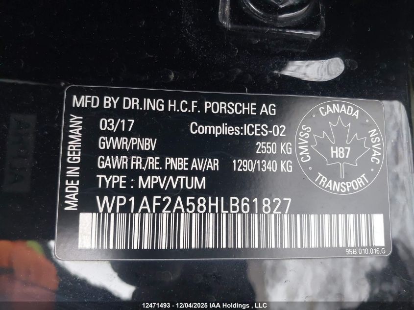 2017 Porsche Macan Turbo/Turbo W/Performance Package VIN: WP1AF2A58HLB61827 Lot: 12471493