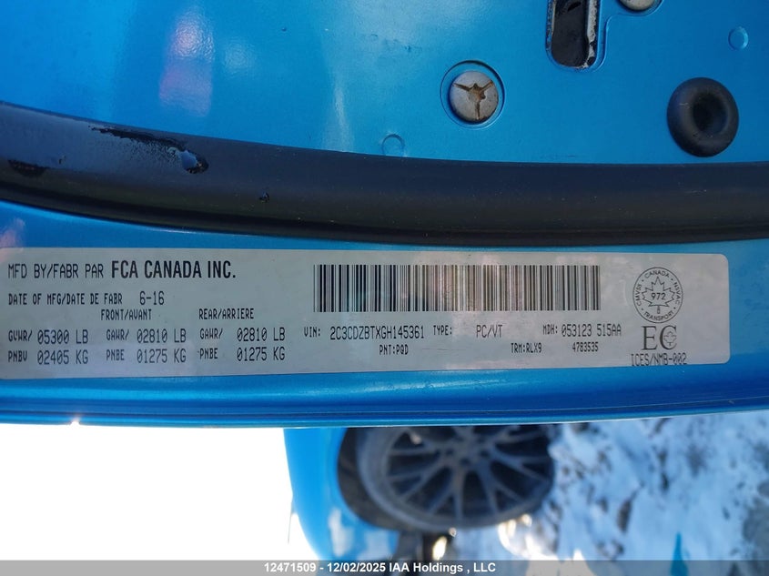 2C3CDZBTXGH145361 2016 DODGE CHALLENGER photo no. 9