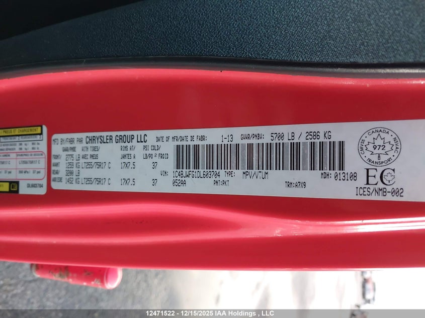 1C4BJWFG1DL603704 2013 JEEP WRANGLER photo no. 9