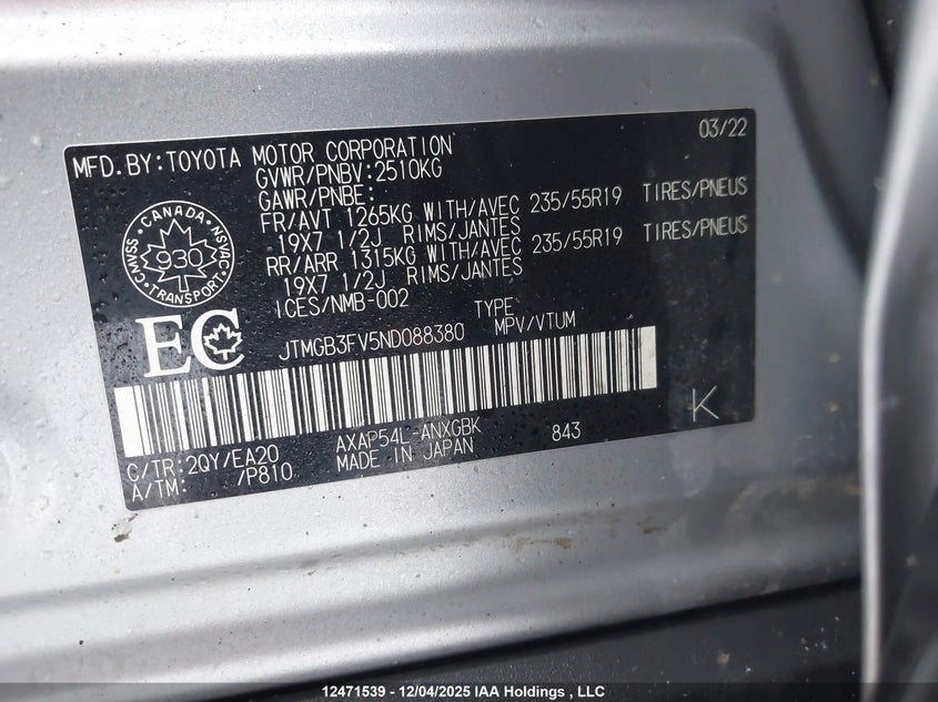 JTMGB3FV5ND088380 2022 TOYOTA RAV 4 photo no. 18