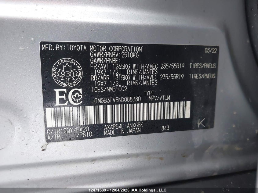JTMGB3FV5ND088380 2022 TOYOTA RAV 4 photo no. 9