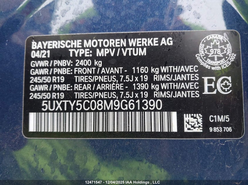 5UXTY5C08M9G61390 2021 BMW X3 photo no. 9