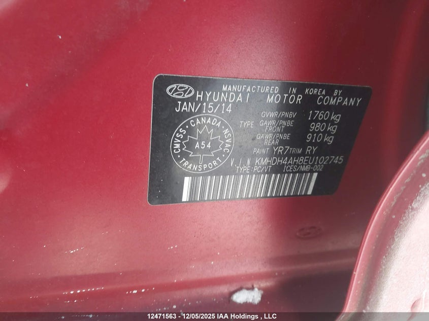 KMHDH4AH8EU102745 2014 HYUNDAI ELANTRA photo no. 9