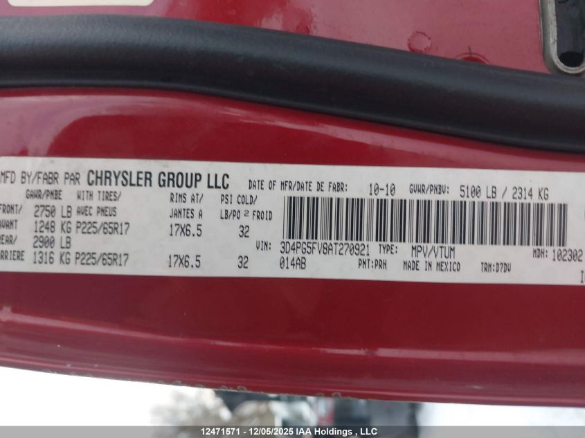 2010 Dodge Journey Sxt VIN: 3D4PG5FV8AT270921 Lot: 12471571