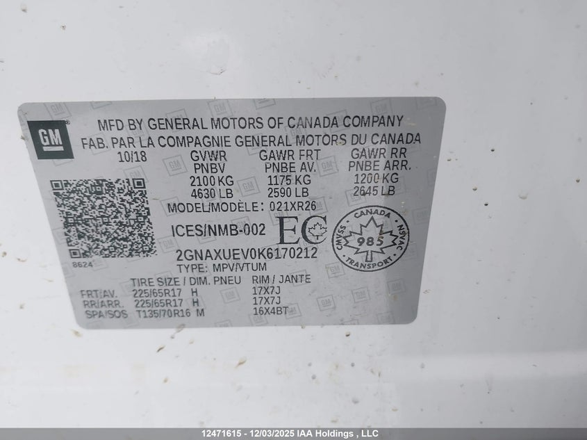 2GNAXUEV0K6170212 2019 CHEVROLET EQUINOX photo no. 9