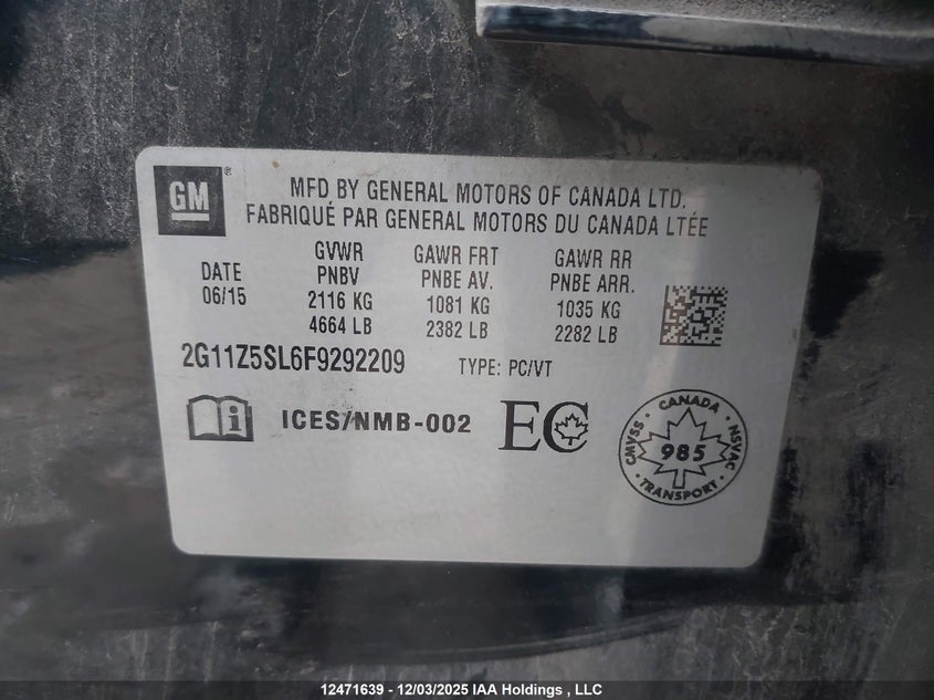 2015 Chevrolet Impala Ls VIN: 2G11Z5SL6F9292209 Lot: 12471639