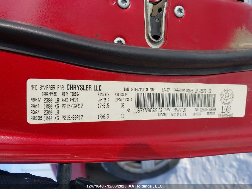 2008 Jeep Compass Sport/North VIN: 1J8FF47W08D633153 Lot: 12471640