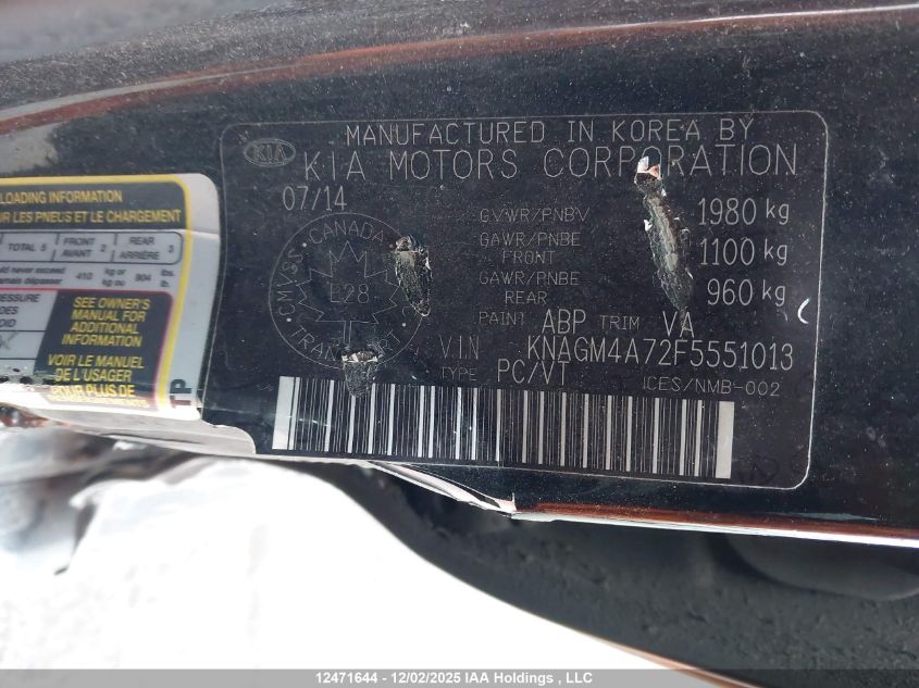 2015 Kia Optima Lx VIN: KNAGM4A72F5551013 Lot: 12471644