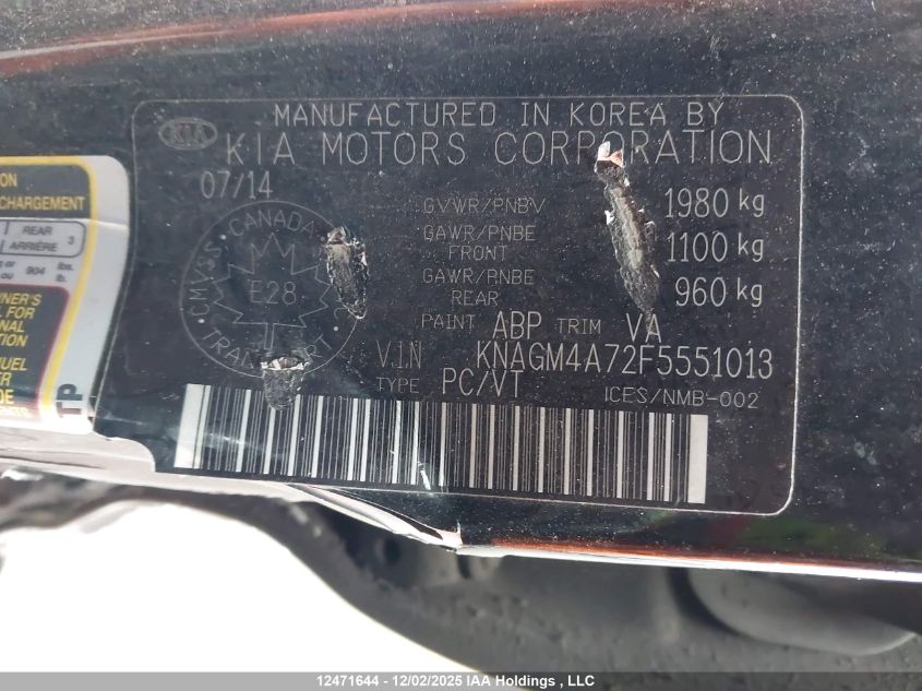 2015 Kia Optima Lx VIN: KNAGM4A72F5551013 Lot: 12471644