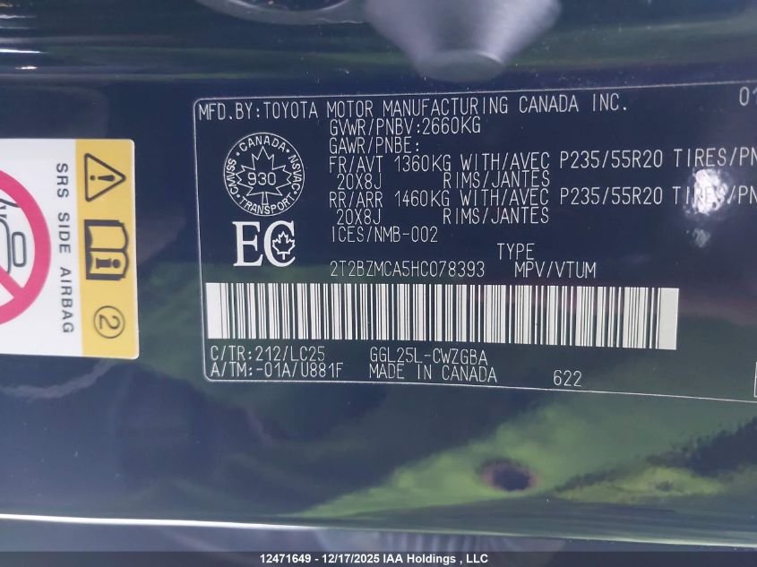 2017 Lexus Rx 350/Base/F Sport VIN: 2T2BZMCA5HC078393 Lot: 12471649