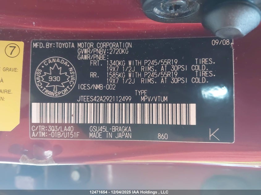 JTEES42A292112499 2009 TOYOTA HIGHLANDER photo no. 9