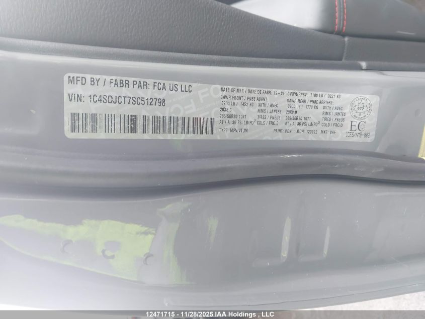 2025 Dodge Durango R/T VIN: 1C4SDJCT7SC512798 Lot: 12471715