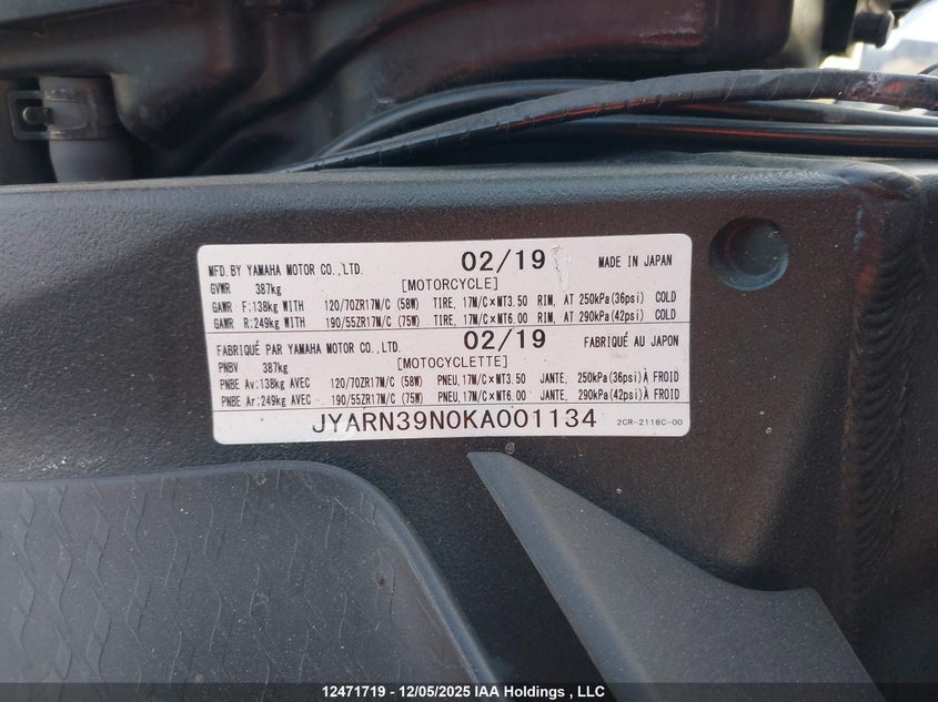 JYARN39N0KA001134 2019 YAMAHA  photo no. 10