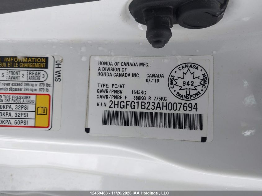 2010 Honda Civic Dx/Dx-A VIN: 2HGFG1B23AH007694 Lot: 12459483X