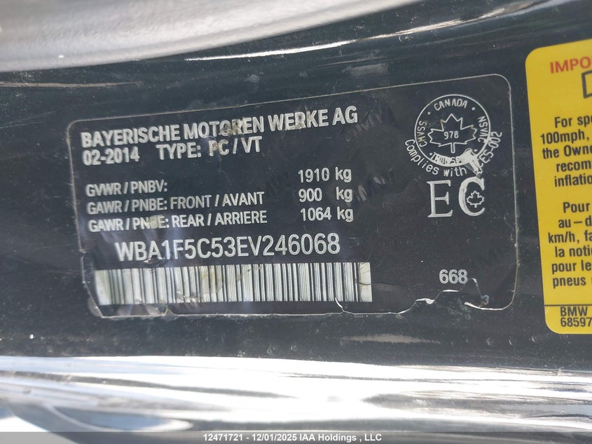 WBA1F5C53EV246068 2014 BMW 2ER photo no. 9