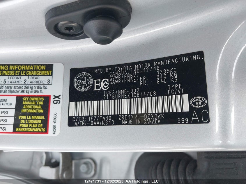 2T1BURHEXHC814708 2017 TOYOTA COROLLA photo no. 9