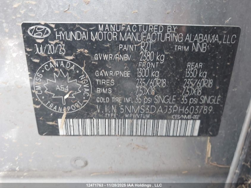 2023 Hyundai Santa Fe Sel Premium VIN: 5NMS3DAJ3PH603789 Lot: 12471763