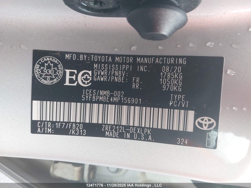 5YFBPMBE4MP156901 2021 TOYOTA COROLLA photo no. 9
