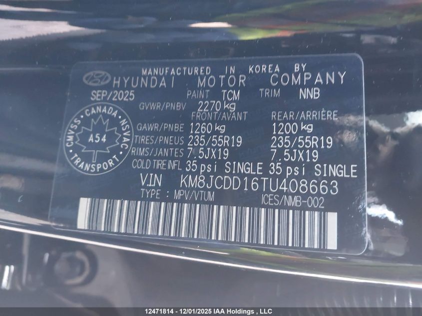 2026 Hyundai Tucson Sel Convenience VIN: KM8JCDD16TU408663 Lot: 12471814