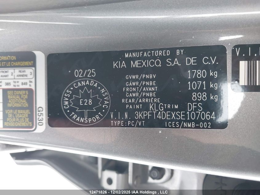 2025 Kia K4 Lx VIN: 3KPFT4DEXSE107064 Lot: 12471826