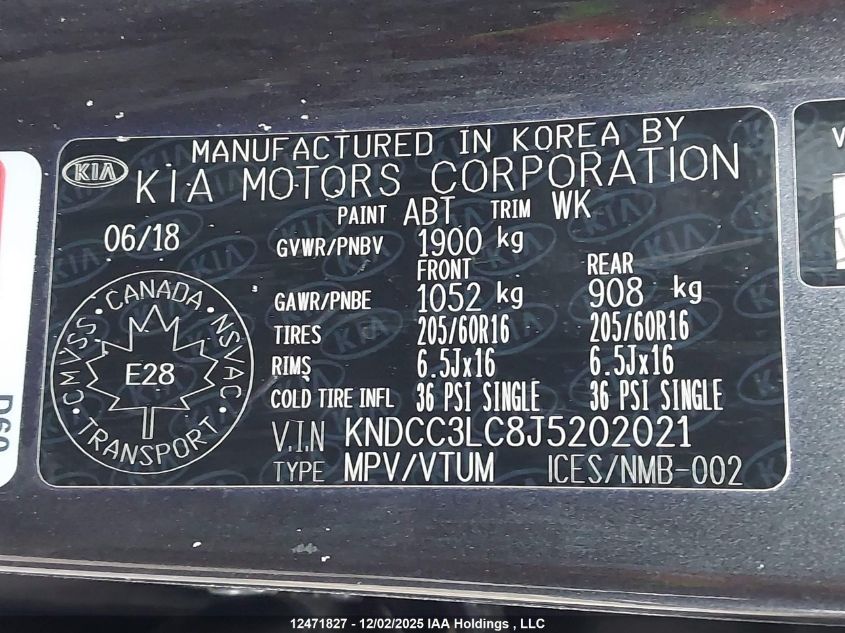2018 Kia Niro Ex/Ex Premium VIN: KNDCC3LC8J5202021 Lot: 12471827