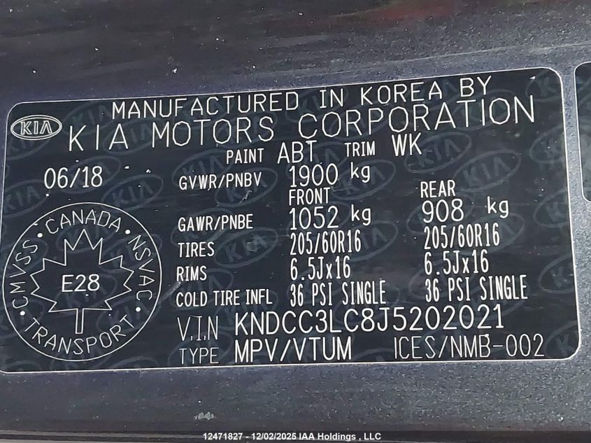 2018 Kia Niro Ex/Ex Premium VIN: KNDCC3LC8J5202021 Lot: 12471827