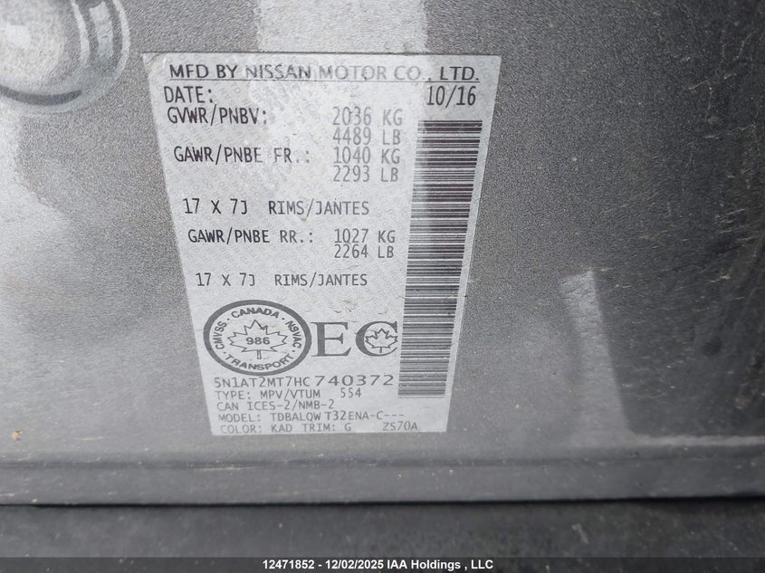 5N1AT2MT7HC740372 2017 NISSAN ROGUE photo no. 9
