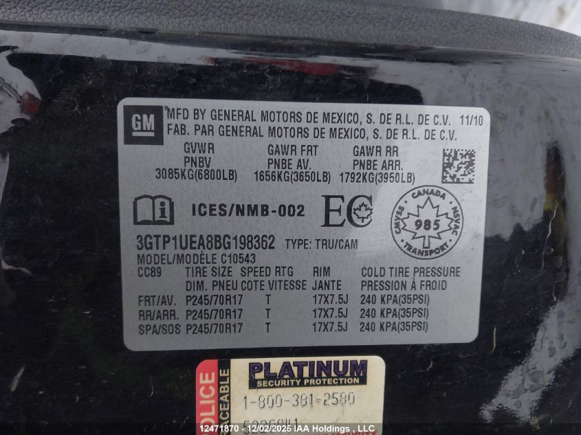 2011 GMC Sierra 1500 Sl VIN: 3GTP1UEA8BG198362 Lot: 12471870