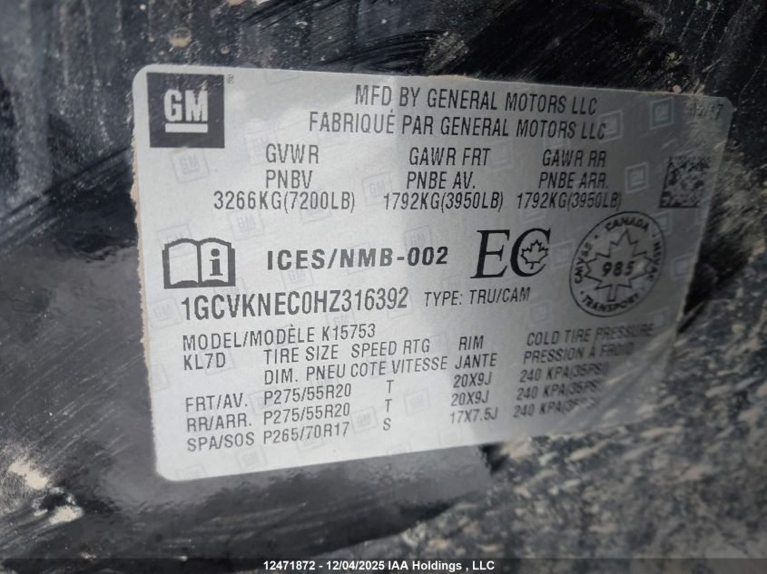 2017 Chevrolet Silverado K1500/K1500 Ls VIN: 1GCVKNEC0HZ316392 Lot: 12471872