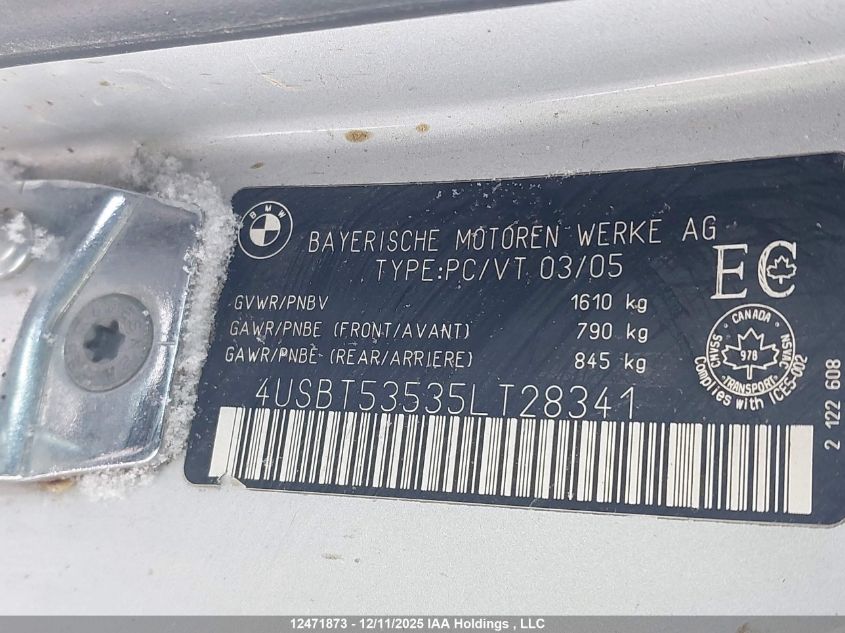 2005 BMW Z4 3.0I VIN: 4USBT53535LT28341 Lot: 12471873