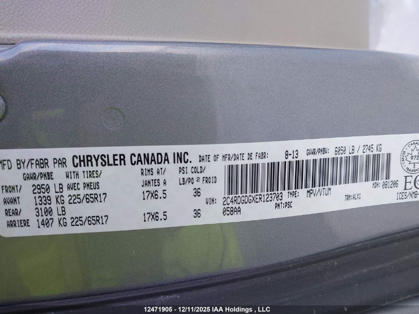 2014 Dodge Grand Caravan Crew VIN: 2C4RDGDGXER123703 Lot: 12471905