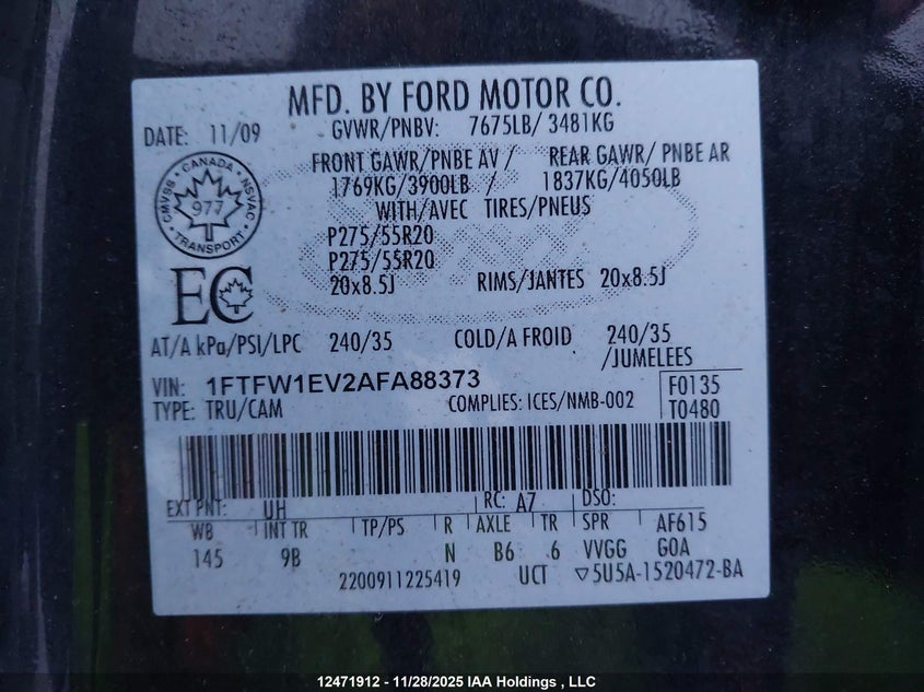 1FTFW1EV2AFA88373 2010 FORD F-150 photo no. 9