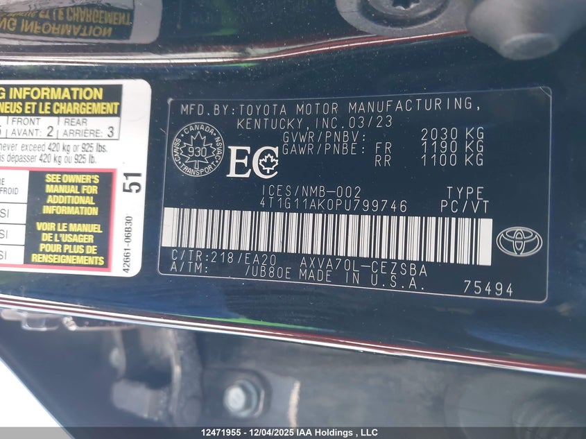 4T1G11AK0PU799746 2023 TOYOTA CAMRY photo no. 9