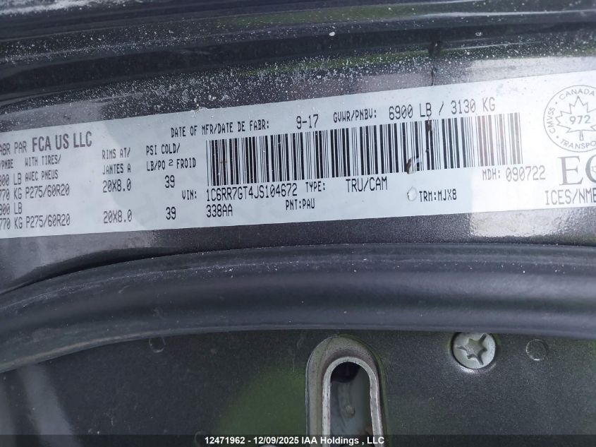 2018 Dodge Ram 1500 VIN: 1C6RR7GT4JS104672 Lot: 12471962