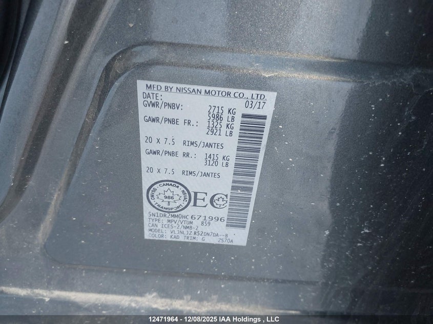 5N1DR2MM0HC671996 2017 NISSAN PATHFINDER photo no. 9