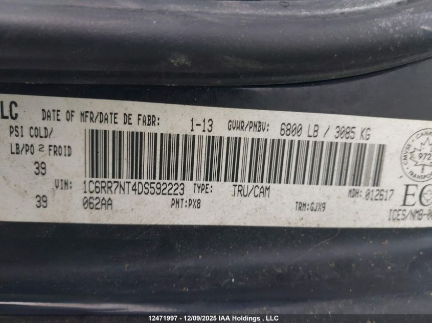 2013 Dodge Ram 1500 VIN: 1C6RR7NT4DS592223 Lot: 12471997