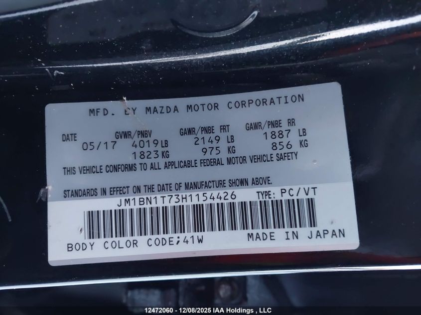 2017 Mazda 3 Se VIN: JM1BN1T73H1154426 Lot: 12472060