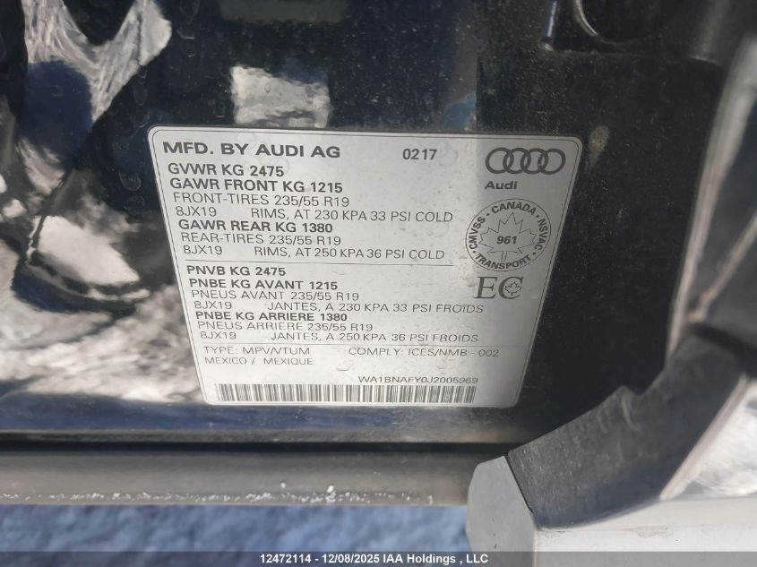 2018 Audi Q5 2.0T Progressiv VIN: WA1BNAFY0J2005969 Lot: 12472114