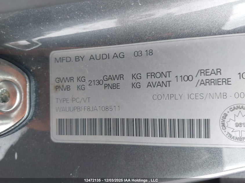 WAUUPBFF8JA108511 2018 AUDI A3 photo no. 9
