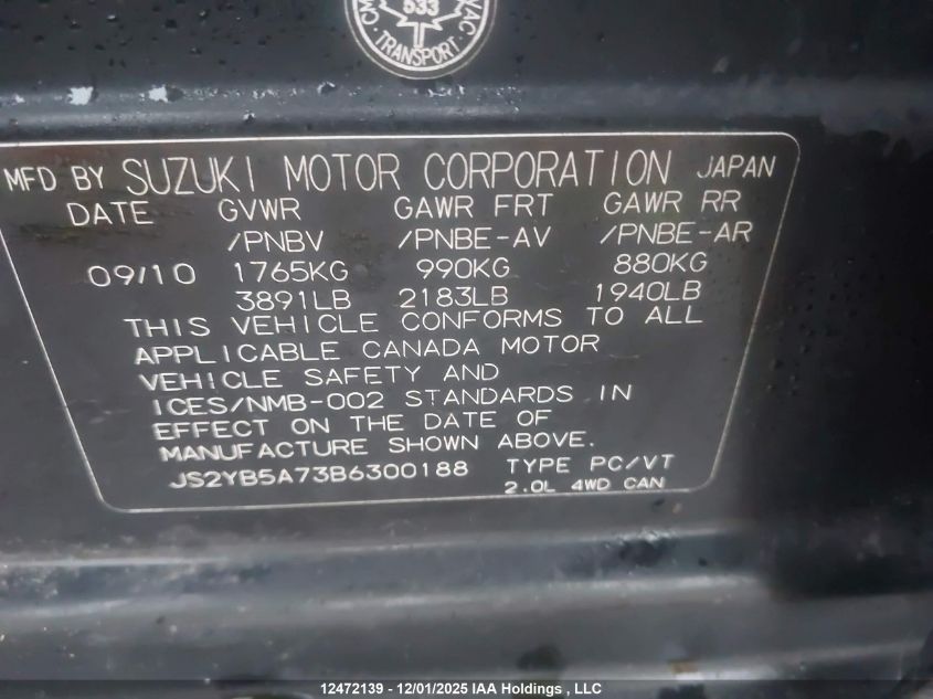 2011 Suzuki Sx4 Jlx VIN: JS2YB5A73B6300188 Lot: 12472139