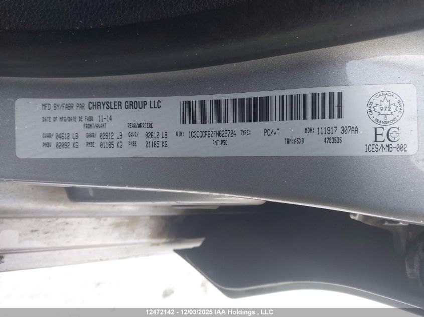 2015 Chrysler 200 VIN: 1C3CCCFB0FN625724 Lot: 12472142