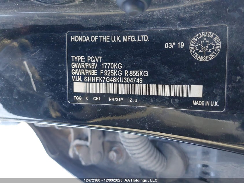 SHHFK7G48KU304749 2019 HONDA CIVIC photo no. 9