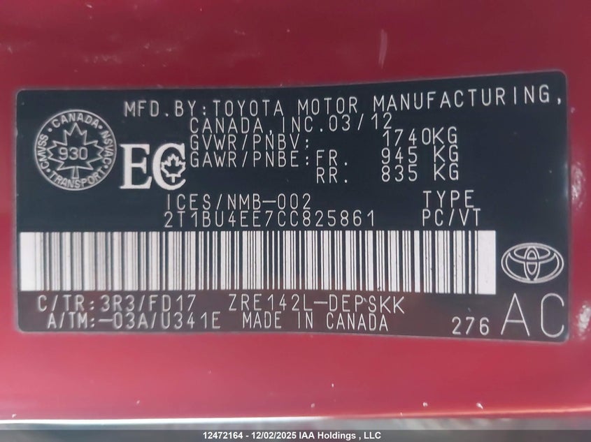 2T1BU4EE7CC825861 2012 TOYOTA COROLLA photo no. 18
