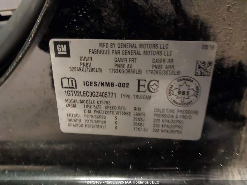 2016 GMC Sierra K1500 VIN: 1GTV2LEC0GZ405771 Lot: 12472189