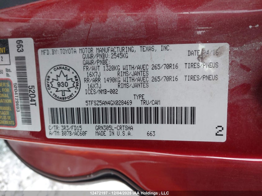 5TFSZ5AN4GX028469 2016 TOYOTA TACOMA photo no. 19