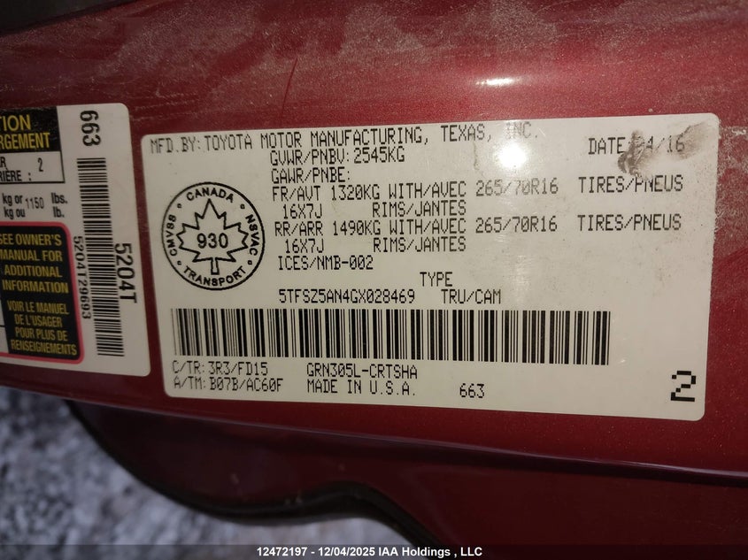 5TFSZ5AN4GX028469 2016 TOYOTA TACOMA photo no. 9